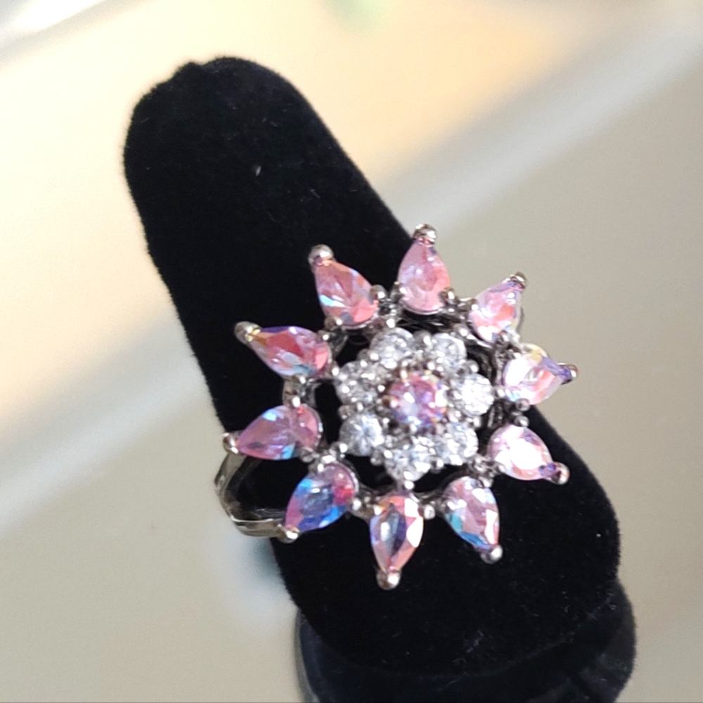 925 Silver Stamped Mystic Pink Topaz and white topaz size 10 cocktail ring.